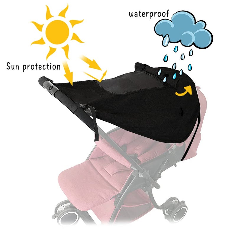 Apol Pram Sunshade Sun Cover, Sun Shade Stroller for Baby, Universal Waterproof Stroller Sunshade Cover Anti-UV with Viewing Window for Stroller(Black) - Image 3